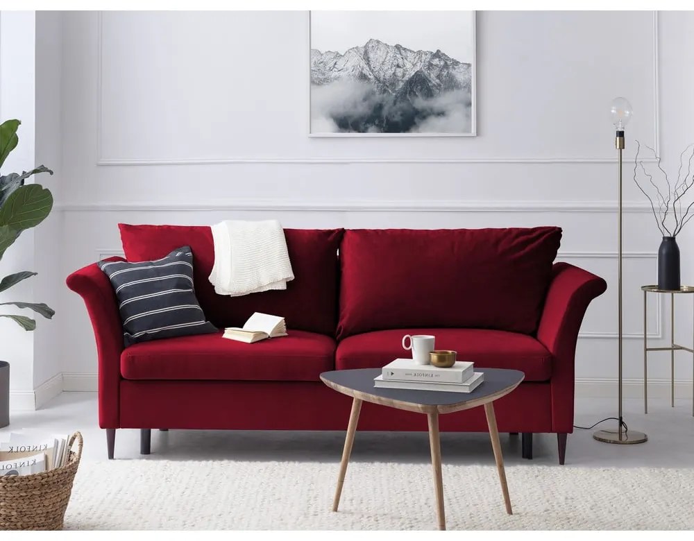 Červená rozkladacia pohovka s úložným priestorom Mazzini Sofas Pivoine