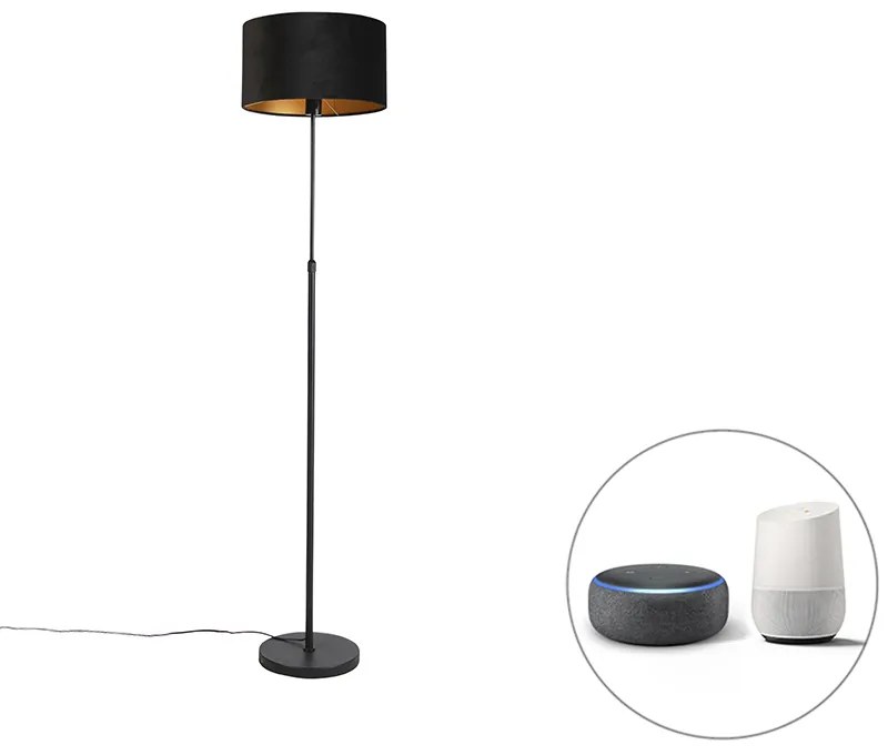 Inteligentná stojaca lampa čierna s čiernym zamatovým tienidlom 35 cm vrátane Wifi A60 - Parte