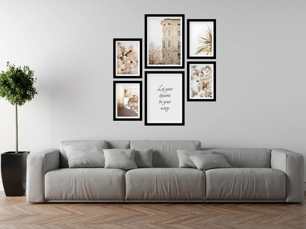 Gario Sada plagátov Nasleduj svoje sny - 6 dielna Farba rámu: Zlatá, Rozmery: 85 x 92 cm
