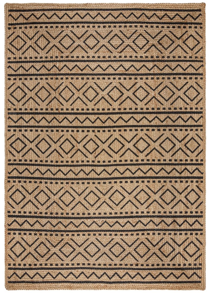 Kusový koberec Printed Jute Luis Natural/Black, 200x290, béžová, chodba / predsieň, Flair Rugs