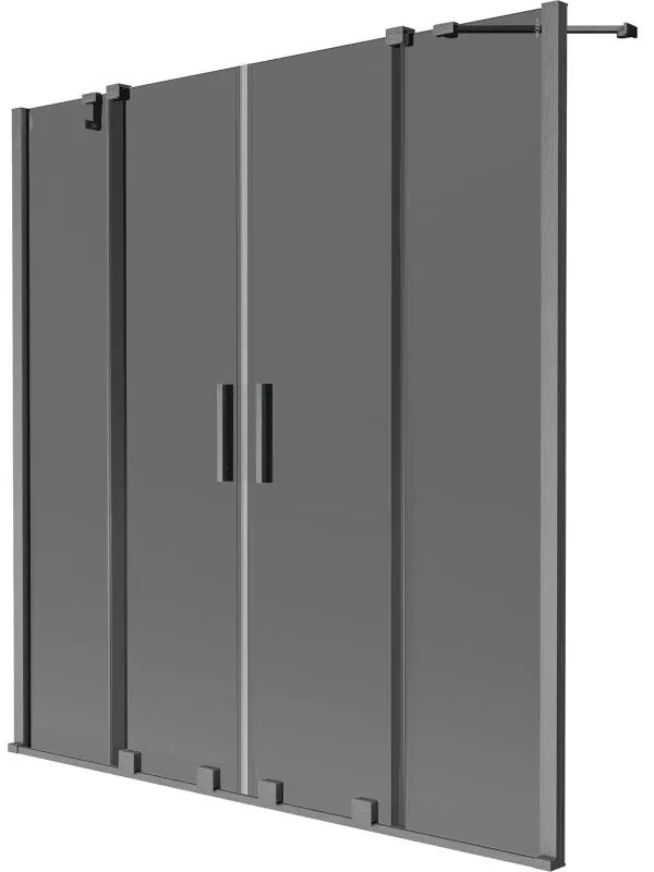 Mexen Velar Duo, 2-krídlová posuvná vaňová zástena 160 x 150 cm, 8mm šedé sklo, brúsený grafit, 896-160-000-42-66