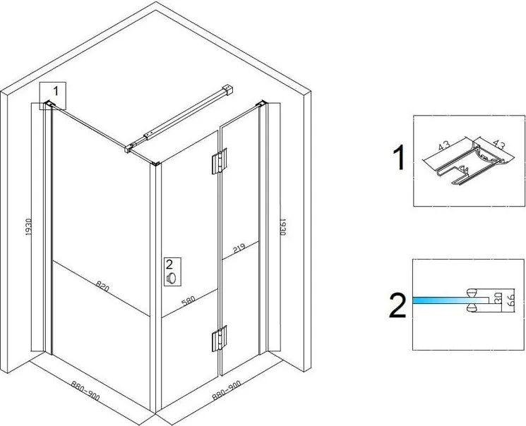 BPS-koupelny Štvorcový sprchovací kút ZES KZ1390B BL 90x90 čierna/transparent - bez vaničky