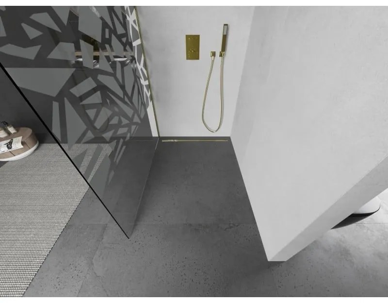 Mexen Kioto L, sprchová zástena Walk-In 70 x 200 cm, 8mm číre sklo biely vzor, zlatý matný profil, 800-070-103-55-85