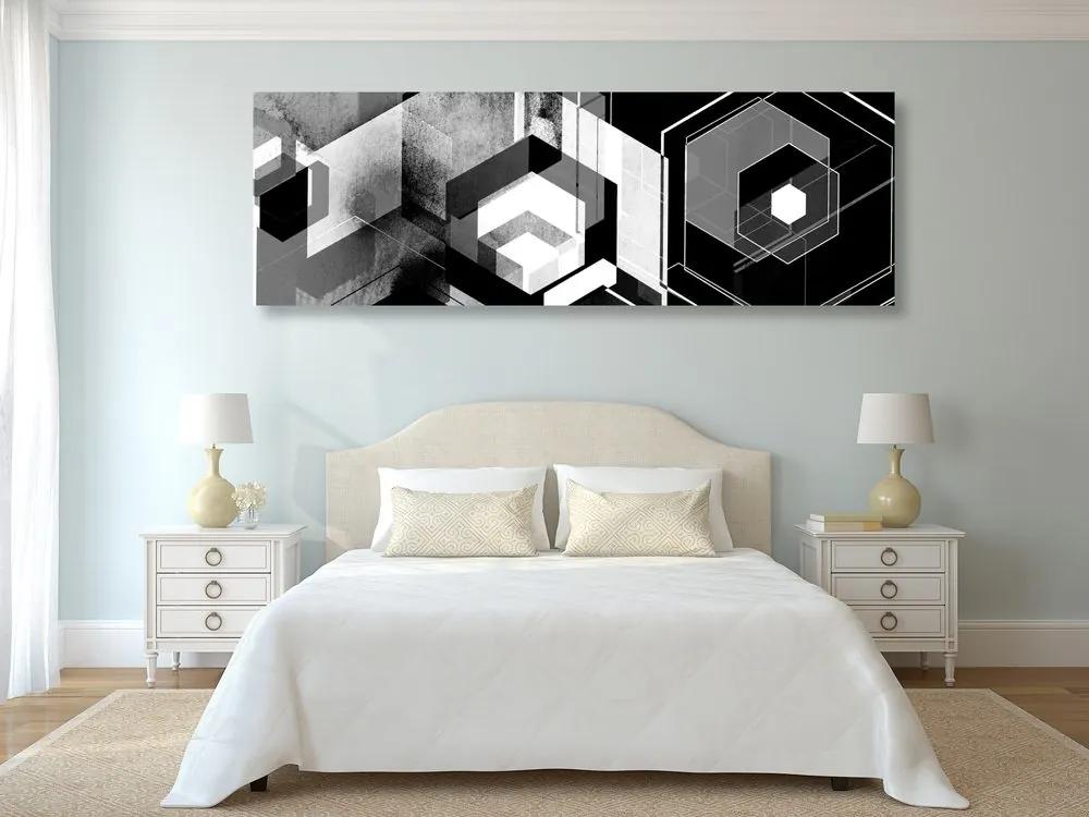 Obraz futuristická geometria v čiernobielom prevedení - 135x45