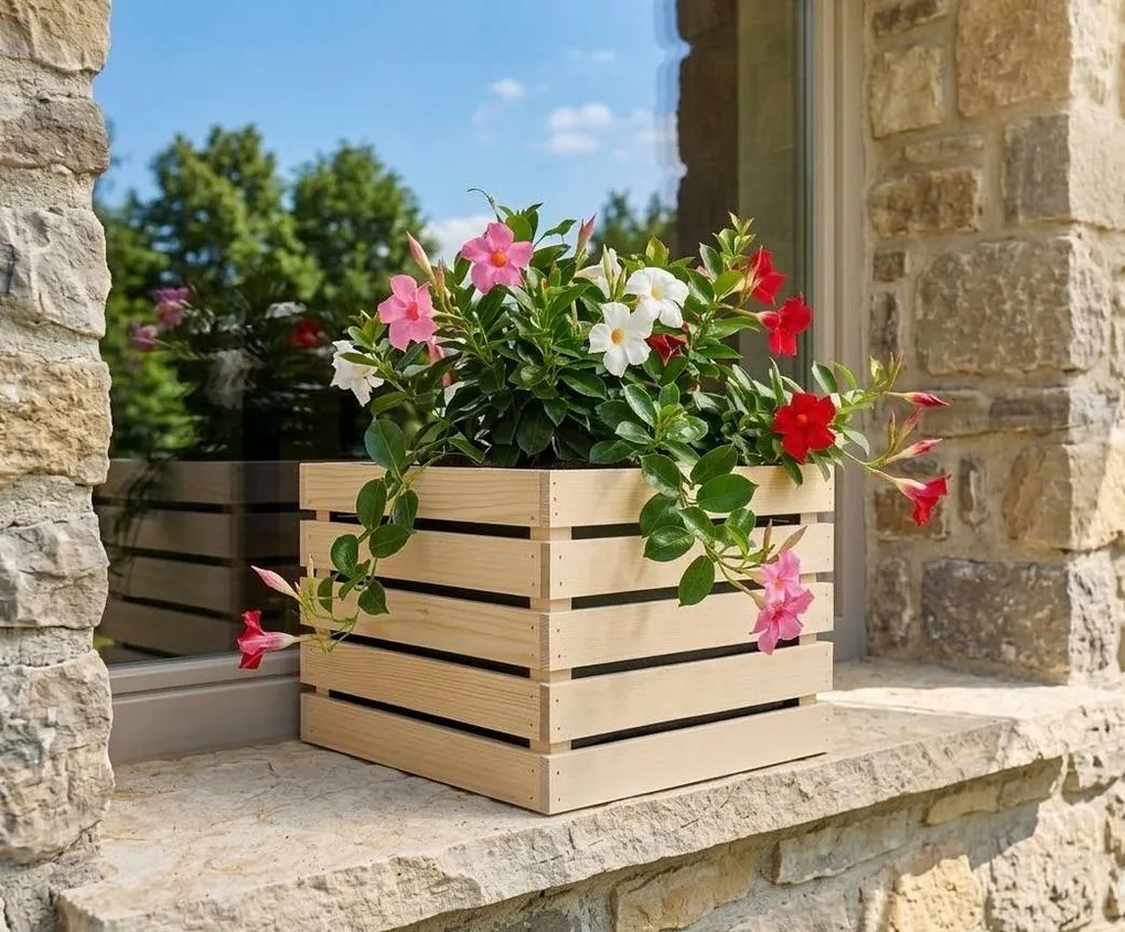 AMADEA Drevený obal s kvetináčom, 32x32x24cm Český výrobok