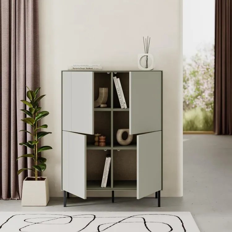 Vysoká komoda Houseland Vena šedo-zelená