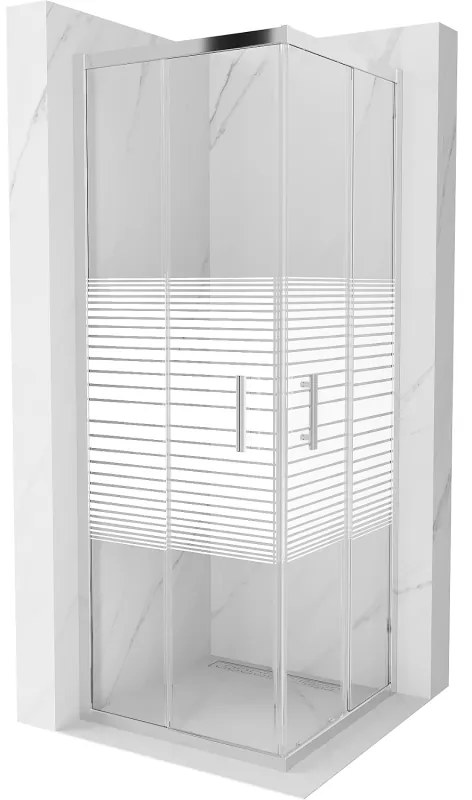Mexen Rio, štvorcový sprchovací kút s posuvnými dverami 70(dvere) x 70(dvere) x 190 cm, 6mm číre sklo s pásikmi, chrómový profil, 860-070-070-01-20
