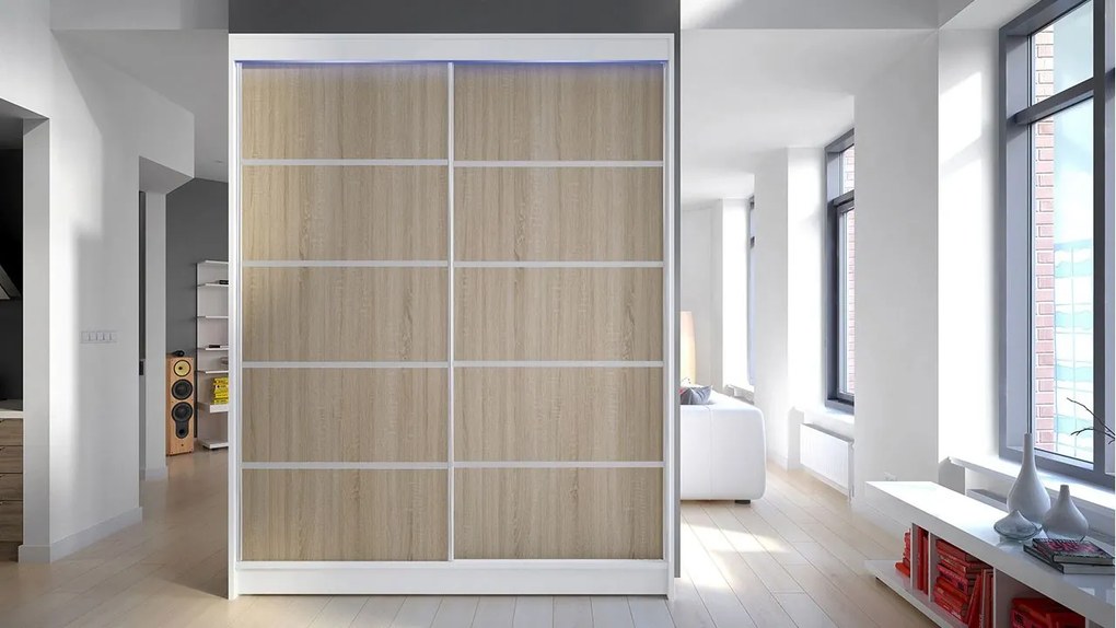 Posuvná skriňa Belgia IV, Farby: biela, Osvetlenie: osvetlenie LED RGB - farebné