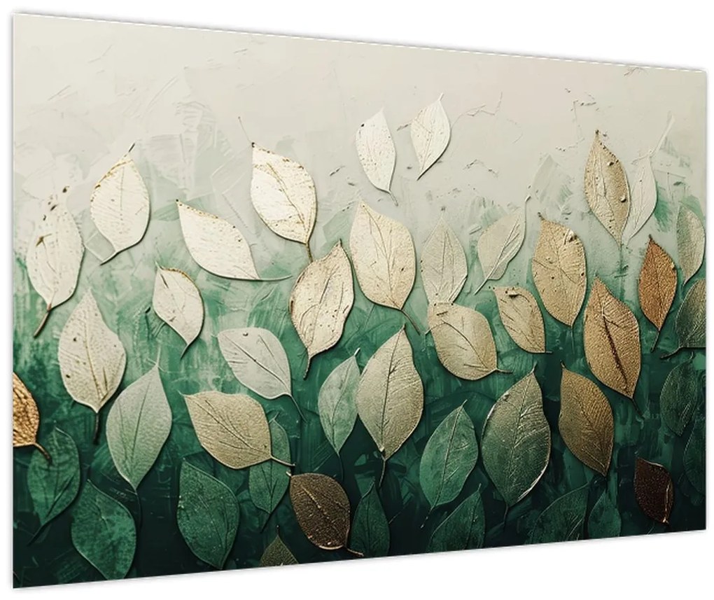 Obraz - Zlato-zelené listy (90x60 cm)