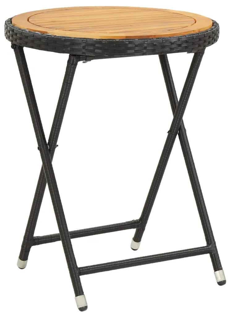 vidaXL Čajový stolík, čierny 60 cm, polyratan, akáciový masív
