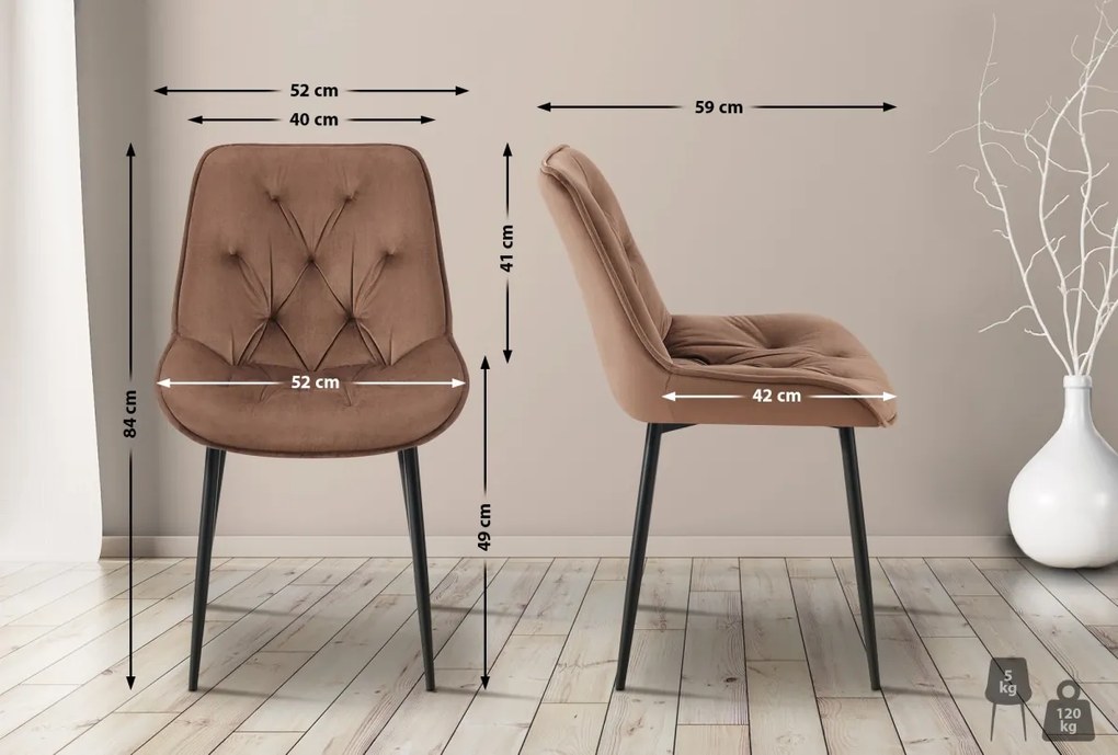 Jedálenská stolička Wallace - zamat - Hnedá