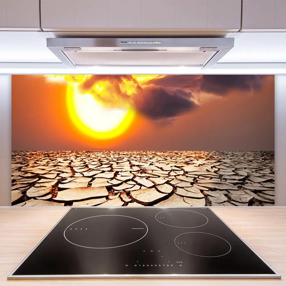 Sklenený obklad Do kuchyne Slnko púšť krajina 120x60 cm