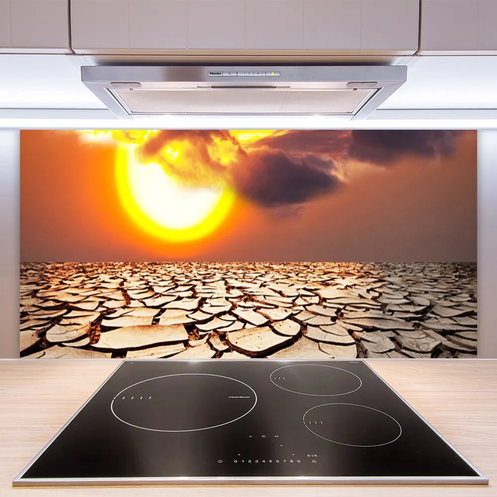 Sklenený obklad Do kuchyne Slnko púšť krajina 125x50 cm