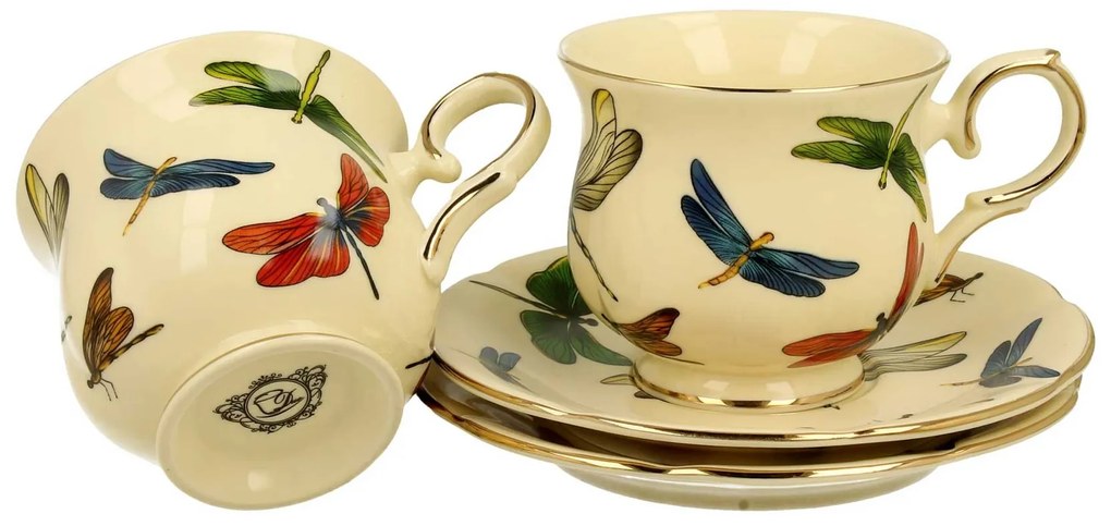 Porcelánová šálka na nohe s podšálkou Dragonfly 260 ml sada 2ks