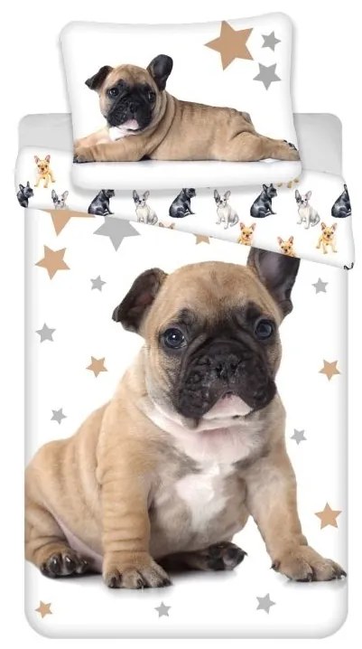 JERRY FABRICS Obliečky pes Bulldog a hviezdy Bavlna, 140/200, 70/90 cm