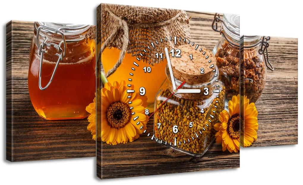 Gario Obraz s hodinami Včelí med - 3 dielny Rozmery: 80 x 40 cm