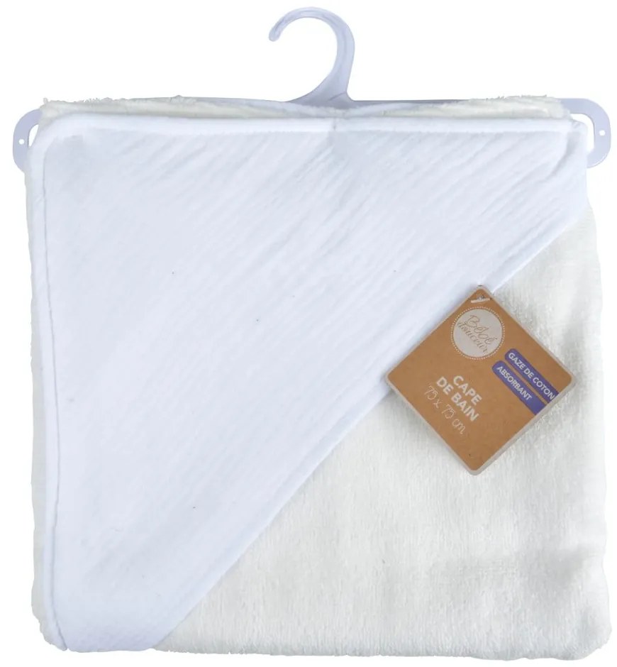 Biela mušelínová detská osuška s kapucňou 75x75 cm – Bébé Douceur