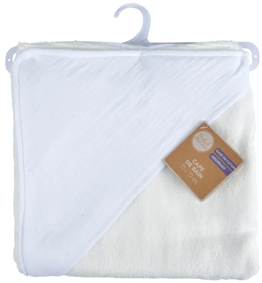 Biela mušelínová detská osuška s kapucňou 75x75 cm – Bébé Douceur