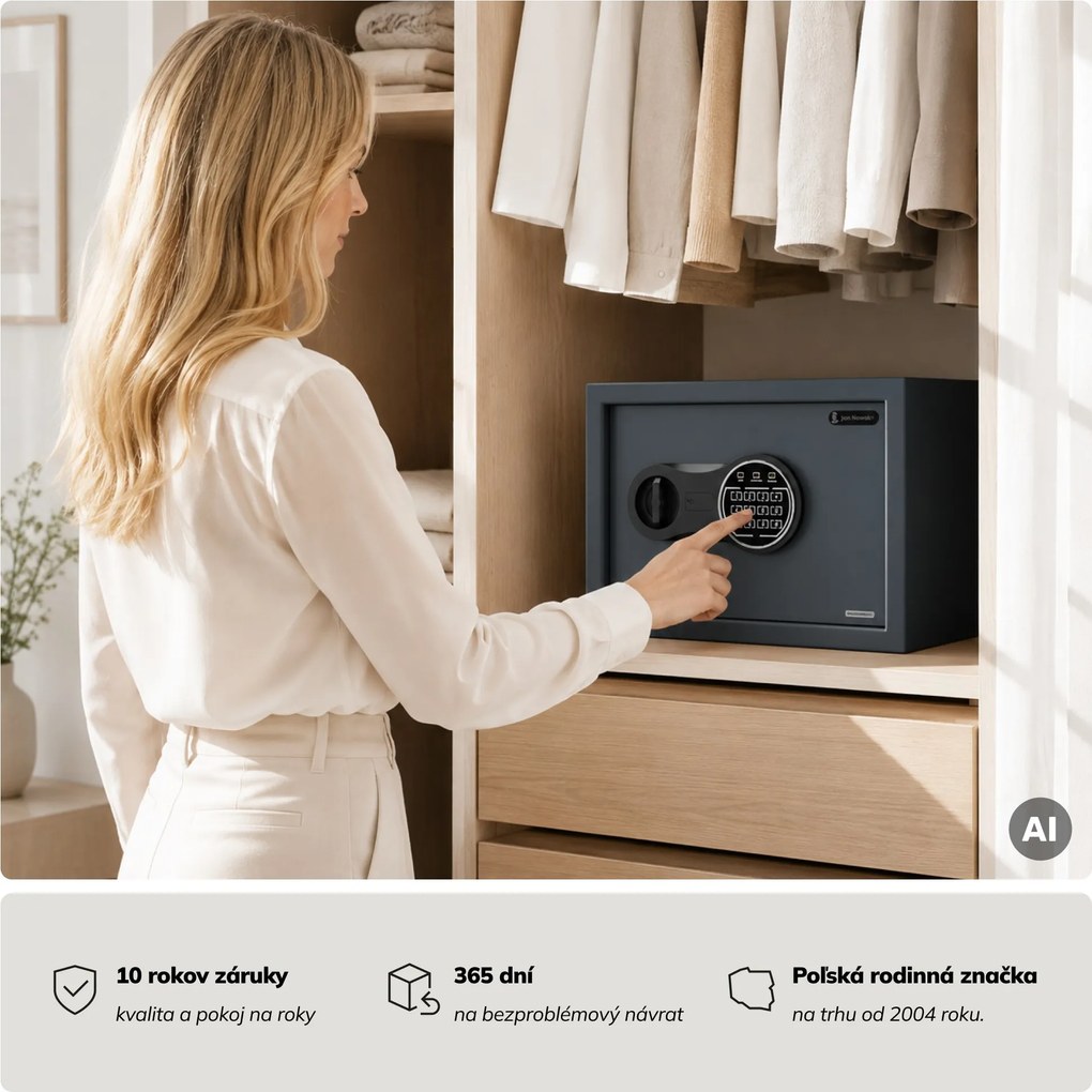 Malý domáci trezor, elektronický zámok na kód, na peniaze a dokumenty, 350x250x250 mm: DORIAN