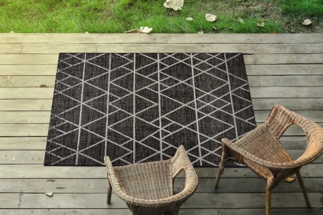 Koberec Šnúrkový SIZAL FLOORLUX 20508 čierno / strieborný Trojuholníky
