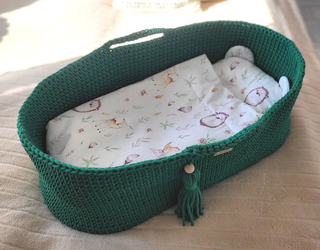 My Sweet Baby Mojžišov kôš BOHO Handmade so stojanom - zelený