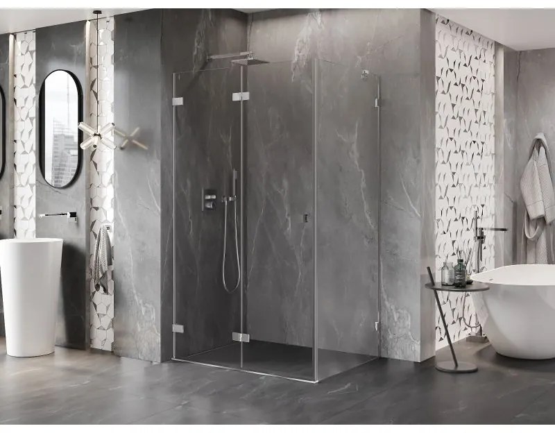 Mexen Lunar-F, 1-krídlový sprchový kút so skladacími dverami, ľavý, 95 x 70 cm, 8mm číre sklo, chrómový profil, 836-095-070-01-00-L