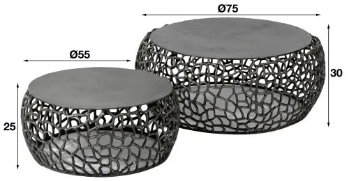 Konferenčný stôl 34-85 Maze Ø75 a Ø55cm 2-set Čierny Nikel - Komfort-nábytok