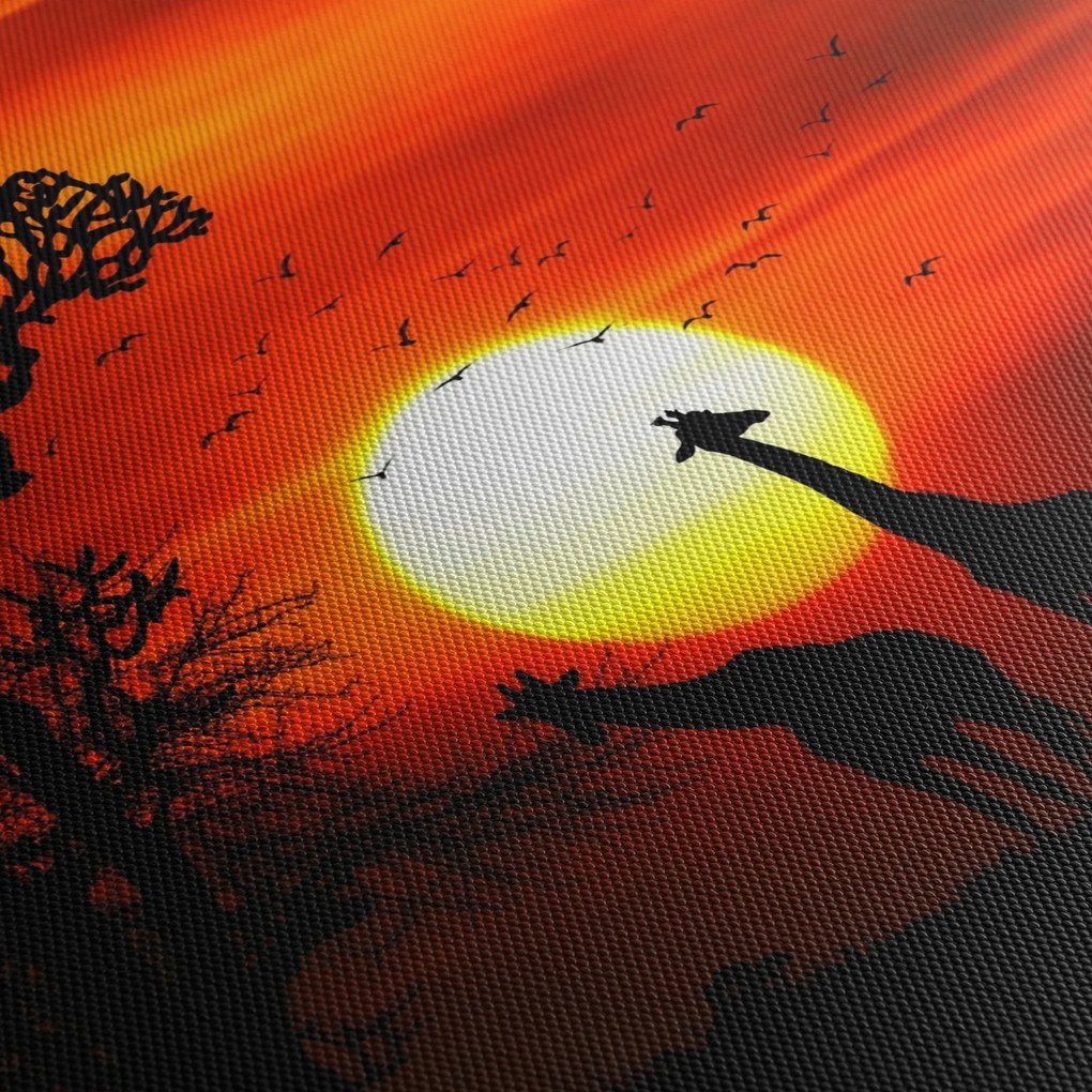 Obraz - Siluety zvierat pri západe slnka (s hodinami) (90x30 cm)
