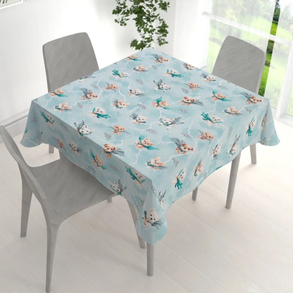 Biante Detský bavlnený štvorcový obrus Sandra SA-651 Psí superhrdinovia na ľadovo modrom 90x90 cm