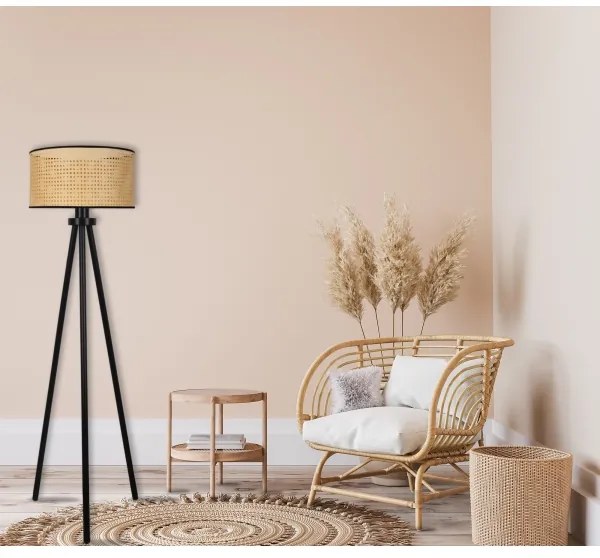 Duolla - Stojacia lampa ROLLER 1xE27/15W/230V pr. 45 cm ratan/čierna