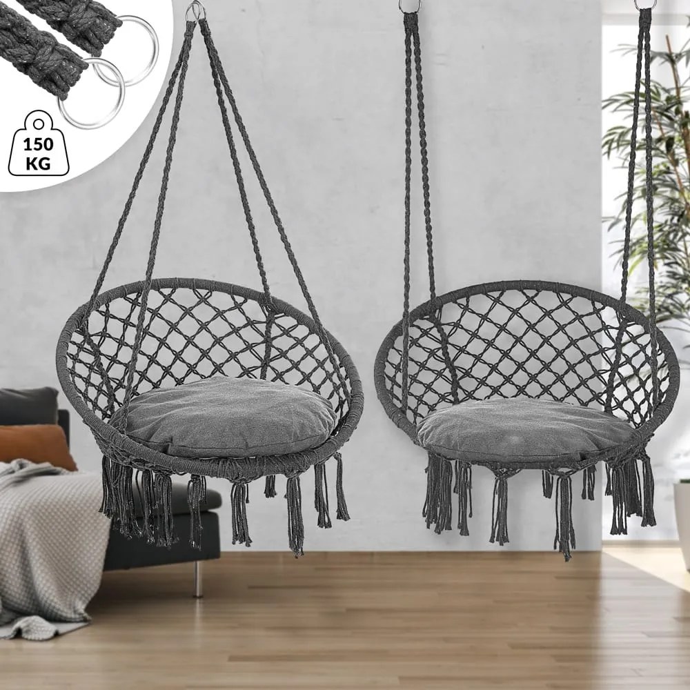 Detex Závesné kreslo BOHO s vankúšmi, Ø61cm, antracitová