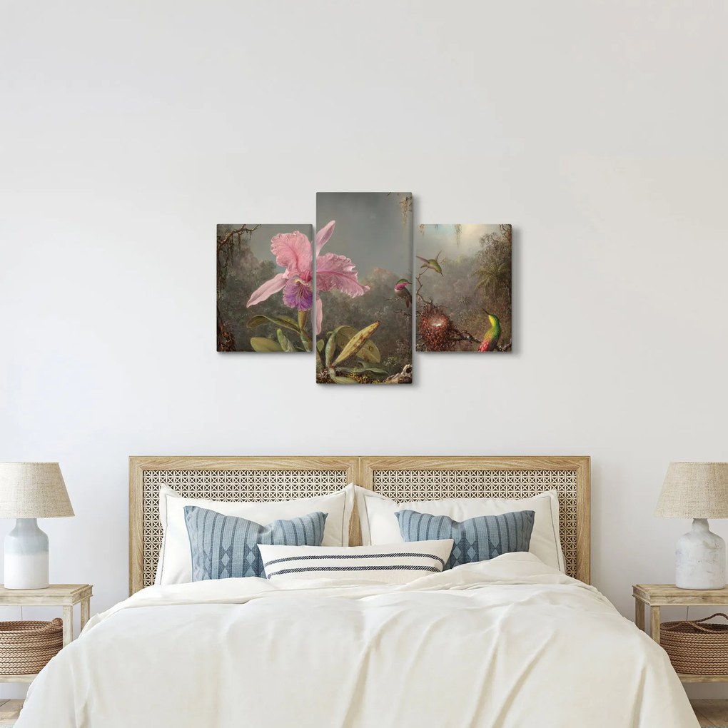 Obraz - Martin Johnson Heade, Cattleya Orchid and Three Hummingbirds, reprodukcia (90x60 cm)