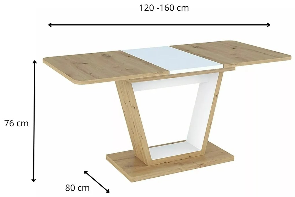 Jedálenský rozťahovací stôl 120/160 cm Nigel biely/dub artisan