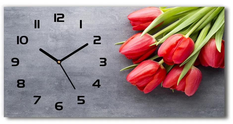 Sklenené hodiny na stenu Červené tulipány pl_zsp_60x30_f_99719823