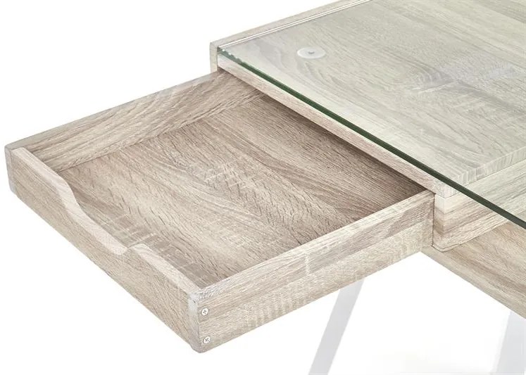 PISACÍ STÔL BASILE DUB SONOMA BIELY + SKLO 120 cm