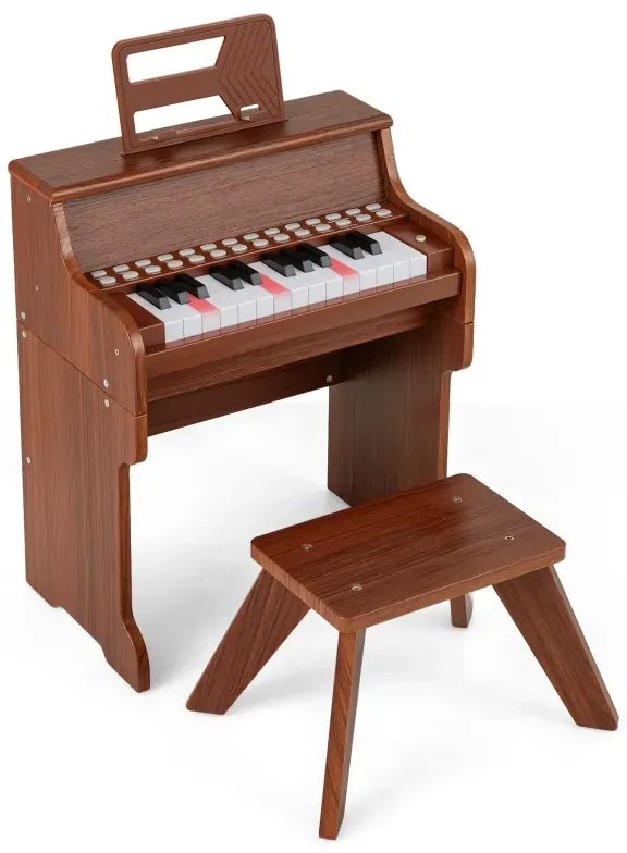 25-klávesové mini digitálne piano so stoličkou, detské piano s nastaviteľnou rýchlosťou, hnedé