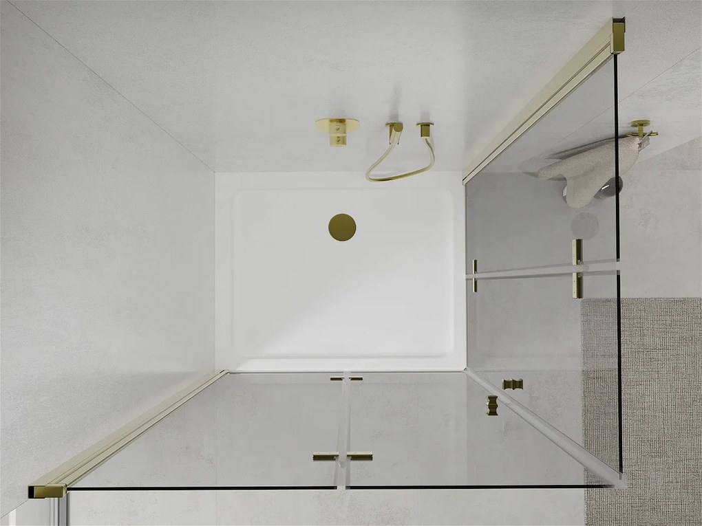 Mexen Lima Duo, sprchový kút so skladacími dverami 90 (dvere) x 80 (dvere) cm, 6mm číre sklo, zlatý profil + slim sprchová vanička biela + zlatý sifón, 856-090-080-50-02-4010G