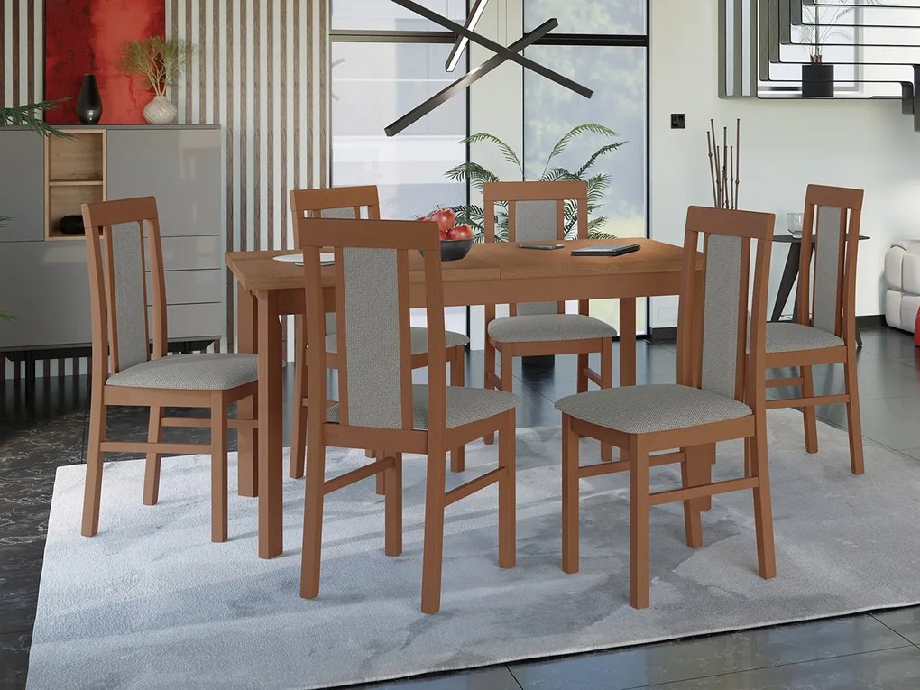 Rozkladací stôl so 6 stoličkami - AL34, Morenie: jelša, Poťahové látky: Hygge D91