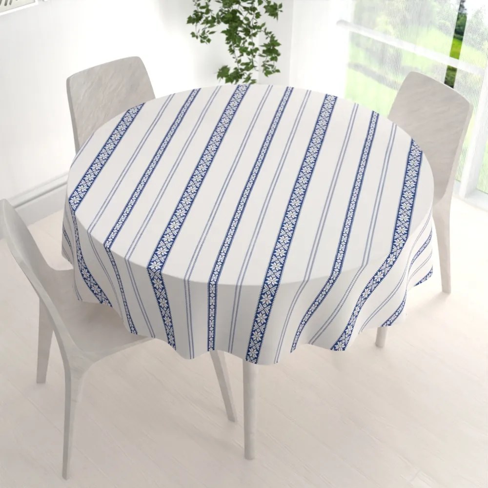 Biante Bavlnený okrúhly obrus Sandra SA-590 Modrý ľudový vzor na bielom Ø 50 cm