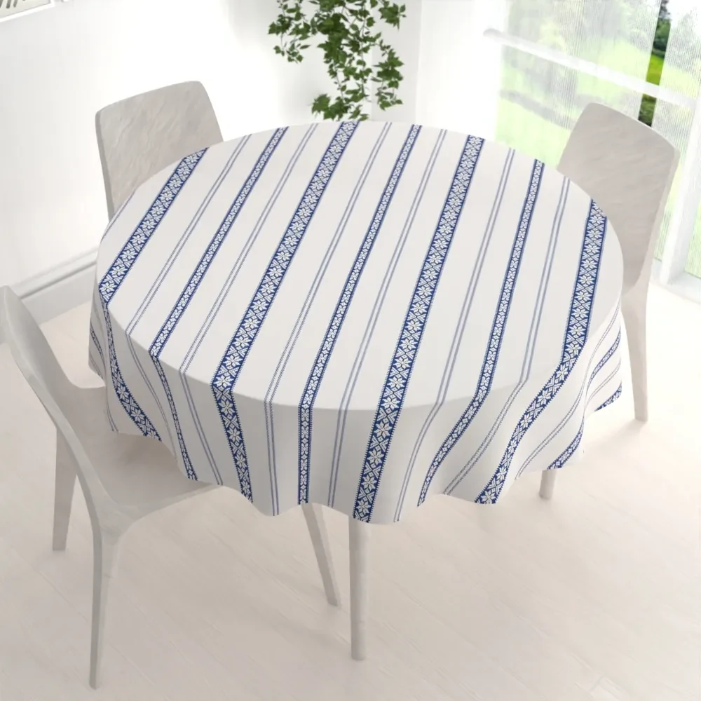Biante Bavlnený okrúhly obrus Sandra SA-590 Modrý ľudový vzor na bielom Ø 90 cm
