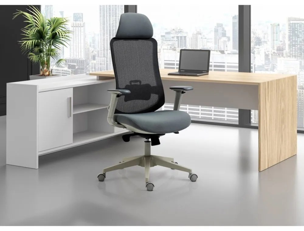 Kancelárska ergonomická stolička BULMA — sieť/látka, sivá
