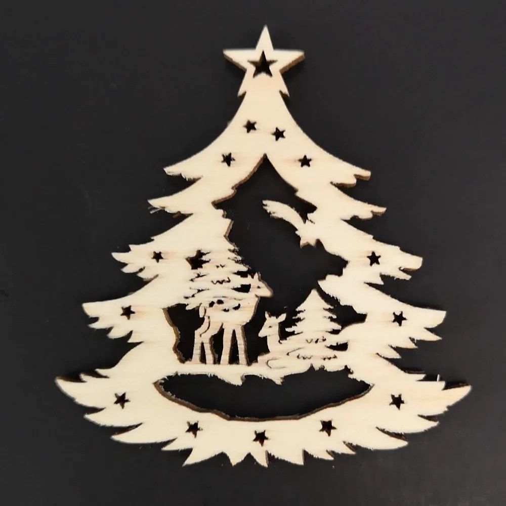 AMADEA Drevená ozdoba stromček so srnami 20 cm