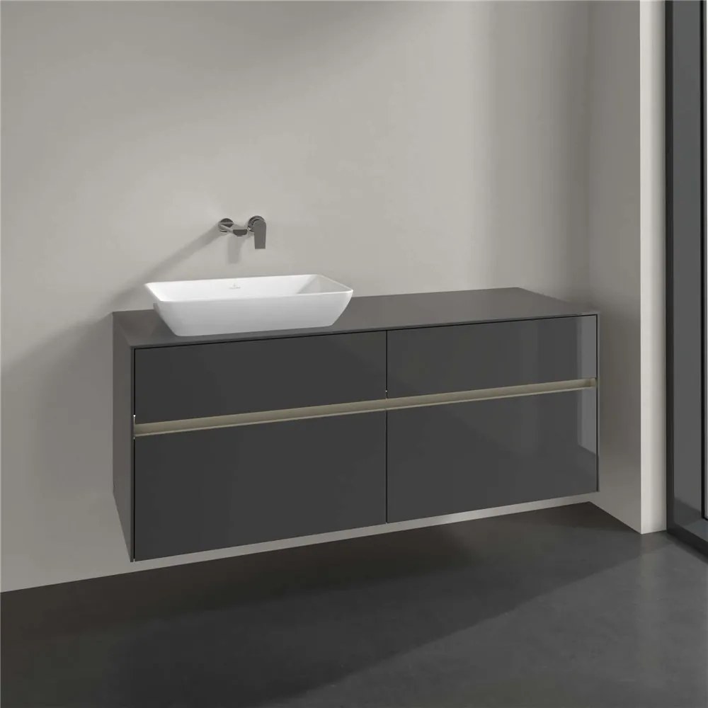 VILLEROY &amp; BOCH Collaro závesná skrinka pod umývadlo na dosku (umývadlo vľavo), 4 zásuvky, s LED osvetlením, 1400 x 500 x 548 mm, Glossy Grey, C117B0FP