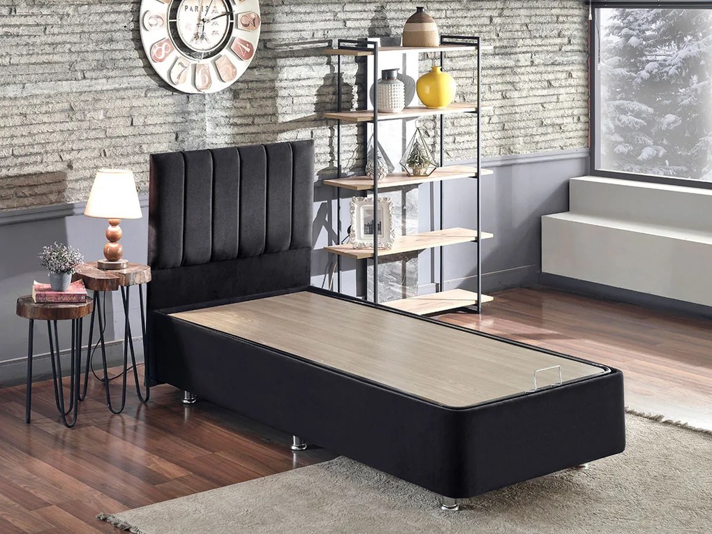 Elegantná jednolôžková posteľ Ela s úložným priestorom - čierna 90 x 190 cm