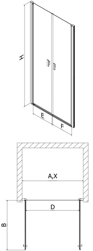 Mexen MIST, 2-krídlové sprchové dvere (d+d) 75x200 cm, 6mm číre sklo s čiernym vzorom, čierny profil, 8A7-075-000-70-70