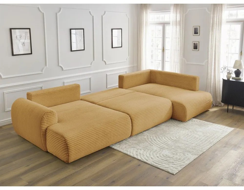 Menčestrová rozkladacia rohová pohovka v horčicovej farbe (ľavý roh/do "U") Lucien – Bobochic Paris