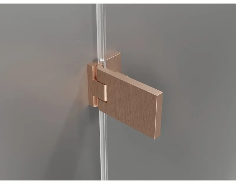 Mexen Lunar-F, 1-krídlový sprchový kút so skladacími dverami, ľavý, 90 x 70 cm, 8mm číre sklo, medený profil, 836-090-070-65-00-L