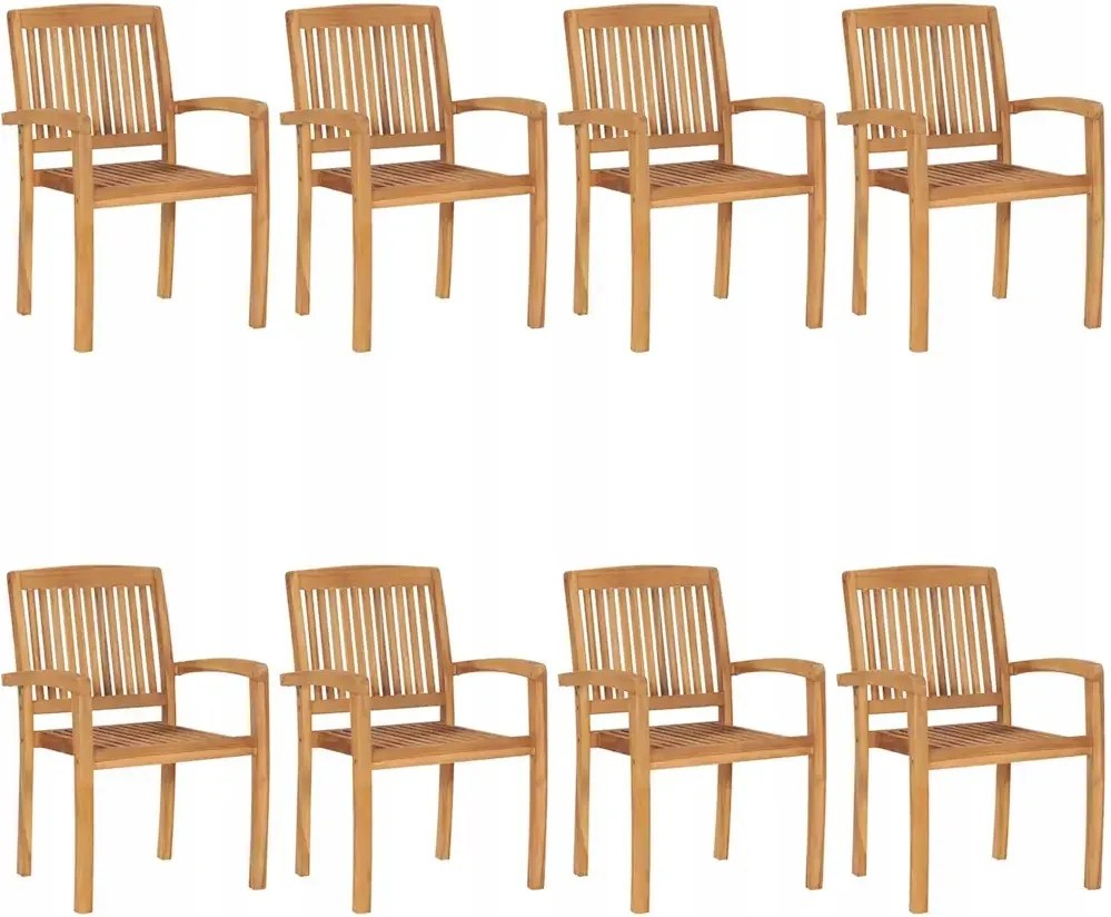 vidaXL Stohovateľné záhradné stoličky s vankúšmi, 8 ks, teakové