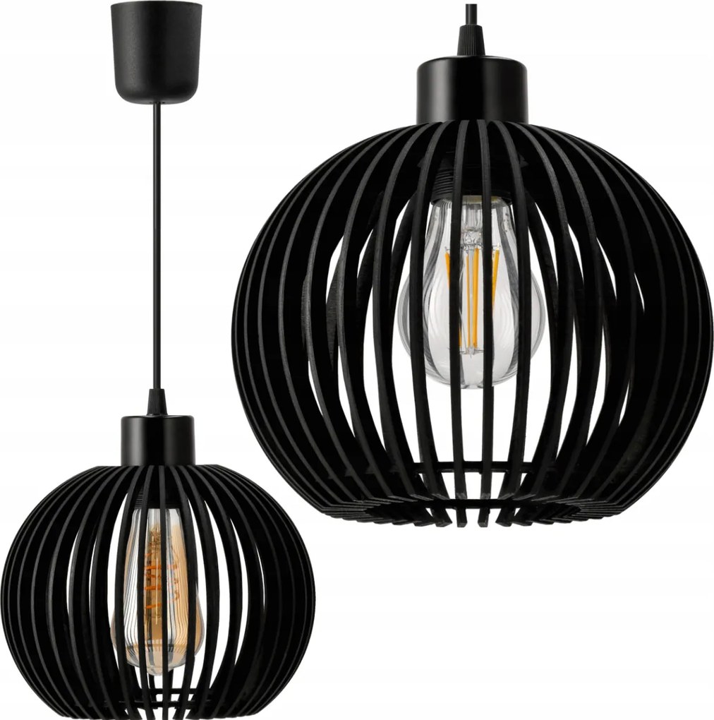 BERGE LED stropné svietidlo E27 drevená guľa čierna