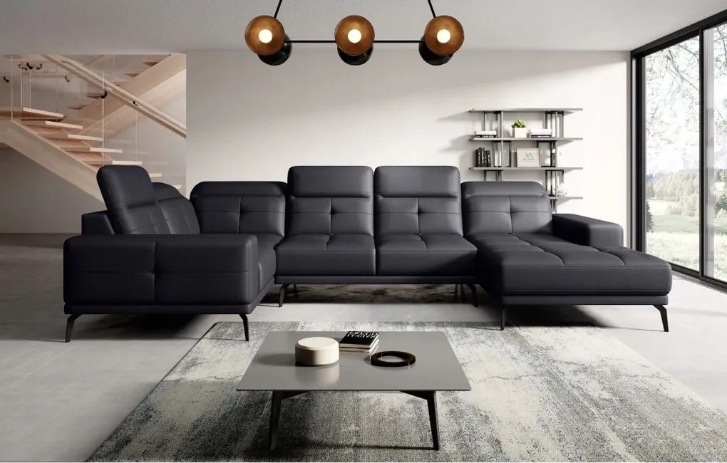 Rohová sedačka v tvare U Nicolette (čierna) (L)